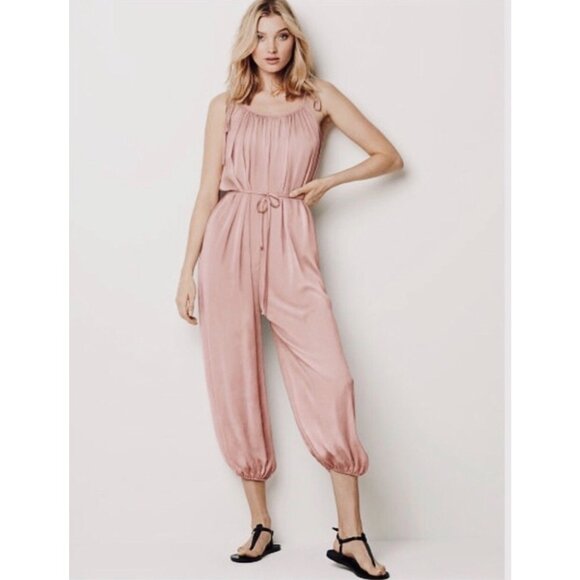 NWT Victoria Secret Satin Washed Silk Jumpsuit In BLUE sz XS - Picture 1 of 9
